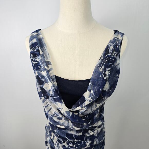 Jean Paul Gaultier Soleil Mesh Ruched Floral Bodycon Dress Blue White Y2K Size M - Picture 4 of 8
